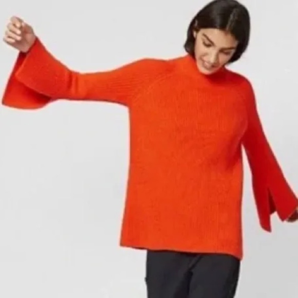 Sweaty Betty Orange Rye Wool Blend Sweater with Split Bell Sleeves size S